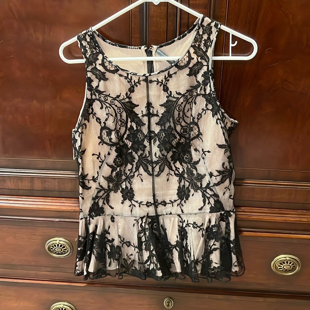Alexander McQueen lace and silk sleeveless peplum top